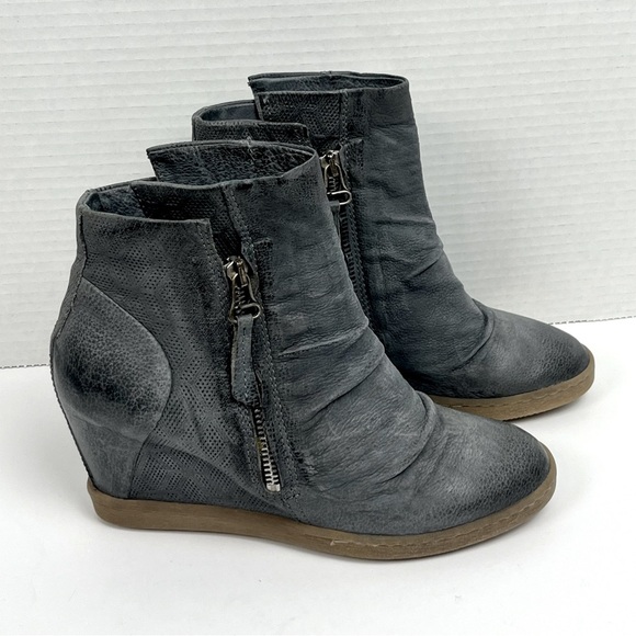 Miz Mooz Shoes - Miz Mooz Alexandra gray leather hidden wedge zip ankle booties, 38 = US 7.5/8.